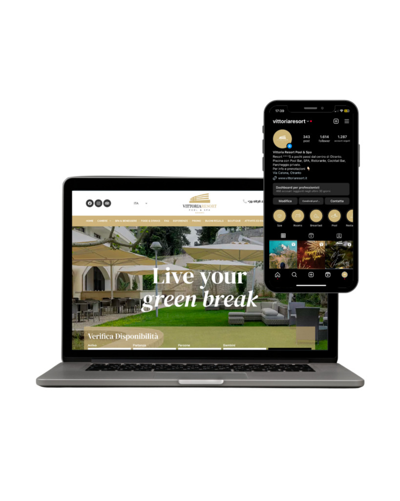 Vittoria Resort, mockup del nuovo sito su laptop e smartphone