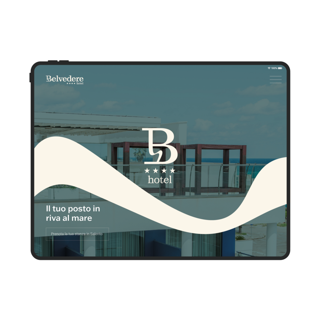 Mockup del sito del Belvedere Hotel su tablet con la nuova identit&agrave; visiva